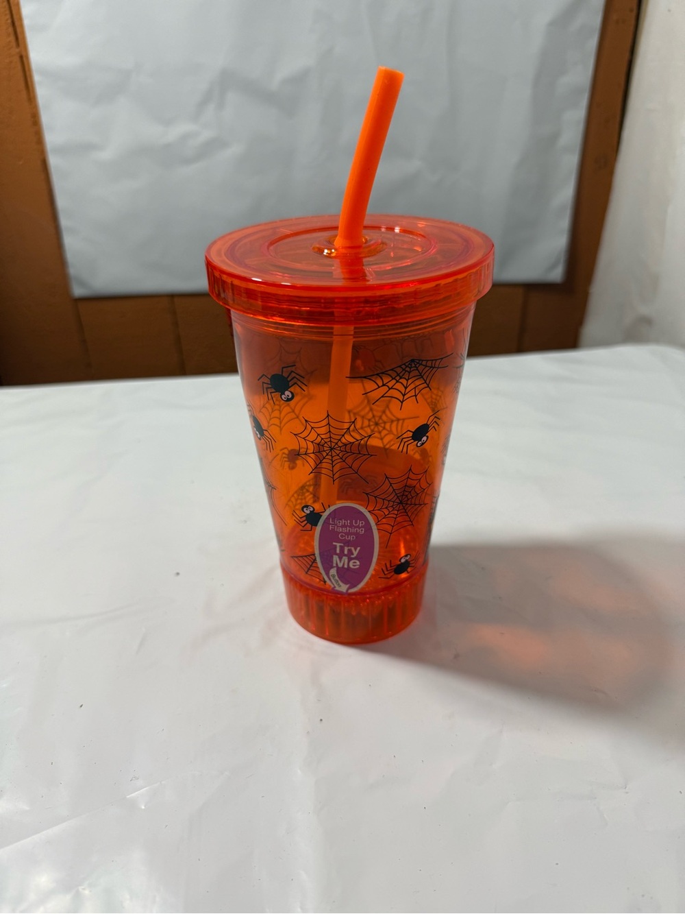 orange spider themed Halloween light-up tumbler 18 oz